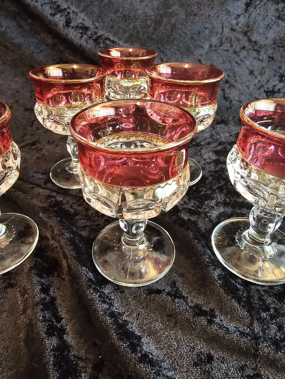 Vintage King's Crown Ruby Flash Cordial Glasses - Set of 6 - MCM Thumbprint